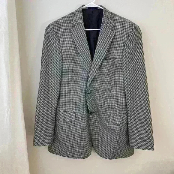 100% cashmere LORO PIANA black and white houndstooth SIZE 43R two button blazer - Picture 2 of 8
